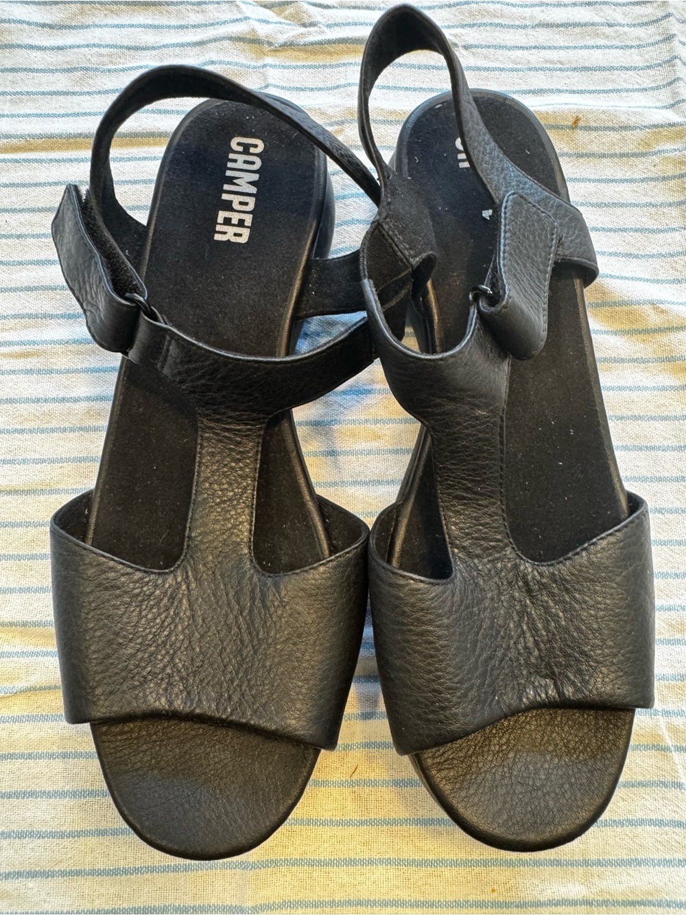 Camper Women’s Black Leather T-Strap Sandals